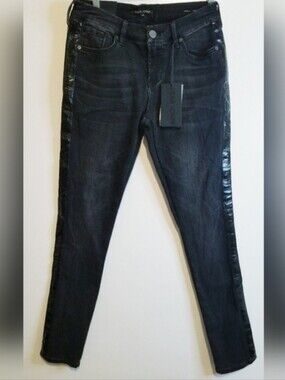 DEAR JOHN Dalby Joyrich Comfort Black Skinny Jeans with Patent Leather Side Trim
